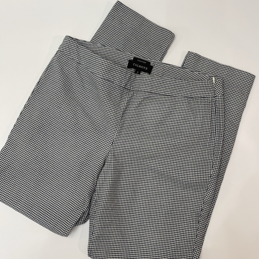 Talbots Chatham Ankle Pant Women 4 Black Green Houndstooth Side Zip‎ Career